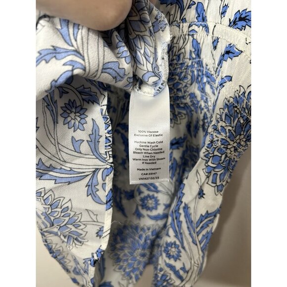 Talbots Womens Tunic Top Blue White Floral Short Sleeve Boho Blouse Size Large - Picture 6 of 6